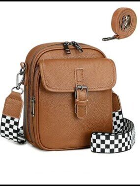 Genuine Leather RFID Crossbody Bag Anti Theft Small Purse Wide Strap